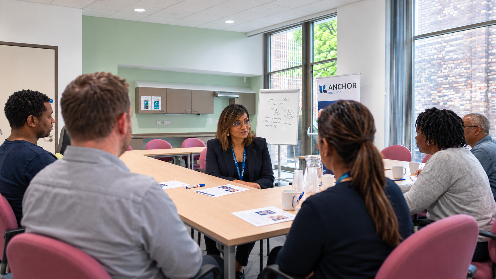 ANCHOR community training scene, with adults learning together around a table